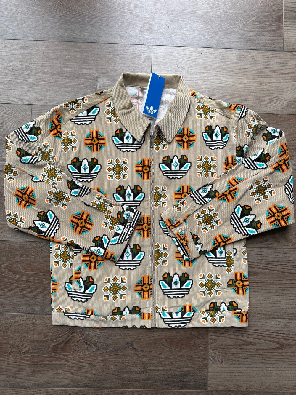 Men’s Size Small Adidas Originals Monogram Allover Print Jacket Brown Tan JY2996